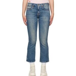 R 13 KICK FIT JEANS ITALY Ankle Flare DISTRESSED Faded JASPER STRETCH size 28